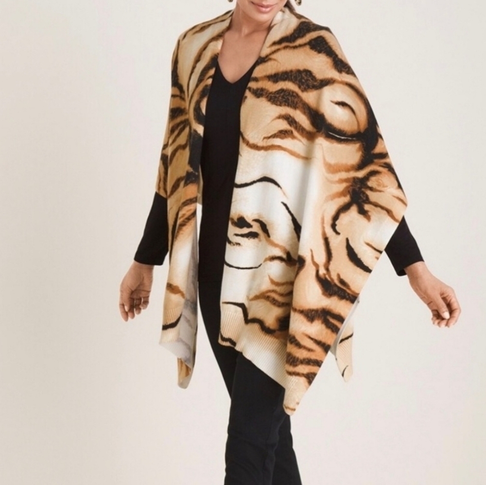 Chico's Animal Print Knit Shawl Wrap (S/M)